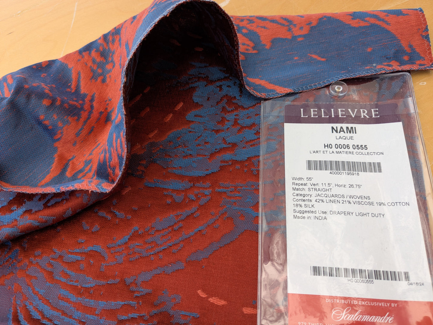 26"x27" Scalamandre Lelievre Nami Laque Large Jacquard Abstract Linen Silk Red Orange Blue -73 EV56