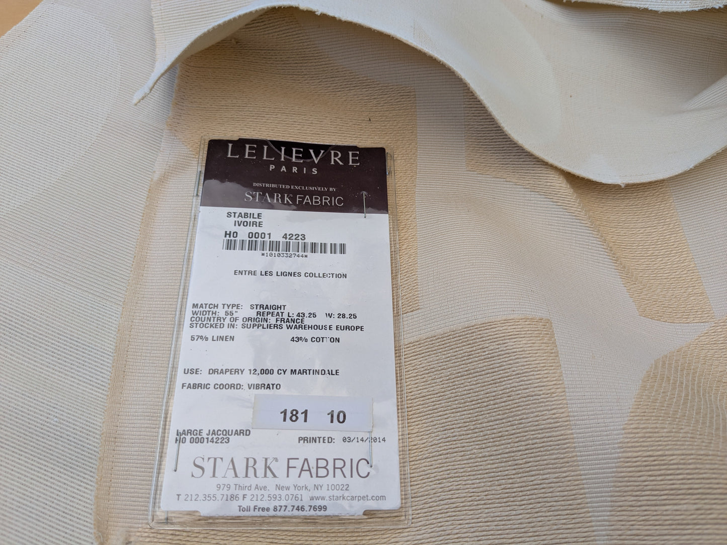 25"x 27" Scalamandre Lelievre Stabile Ivoire Ivory Cream Geometric Large Jacquard Linen Cotton -80 EV56