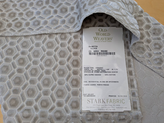26"x 25" Old World Weavers Manetta Silver Gray Beige Cotton Circle Cut Velvet - 81 EV56