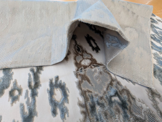 26"x 26" Scalamandre Tai Lao Slate Blue Beige Velvet Ikat Paisley Viscose Cotton MSRP USD 532/y - 82 EV56