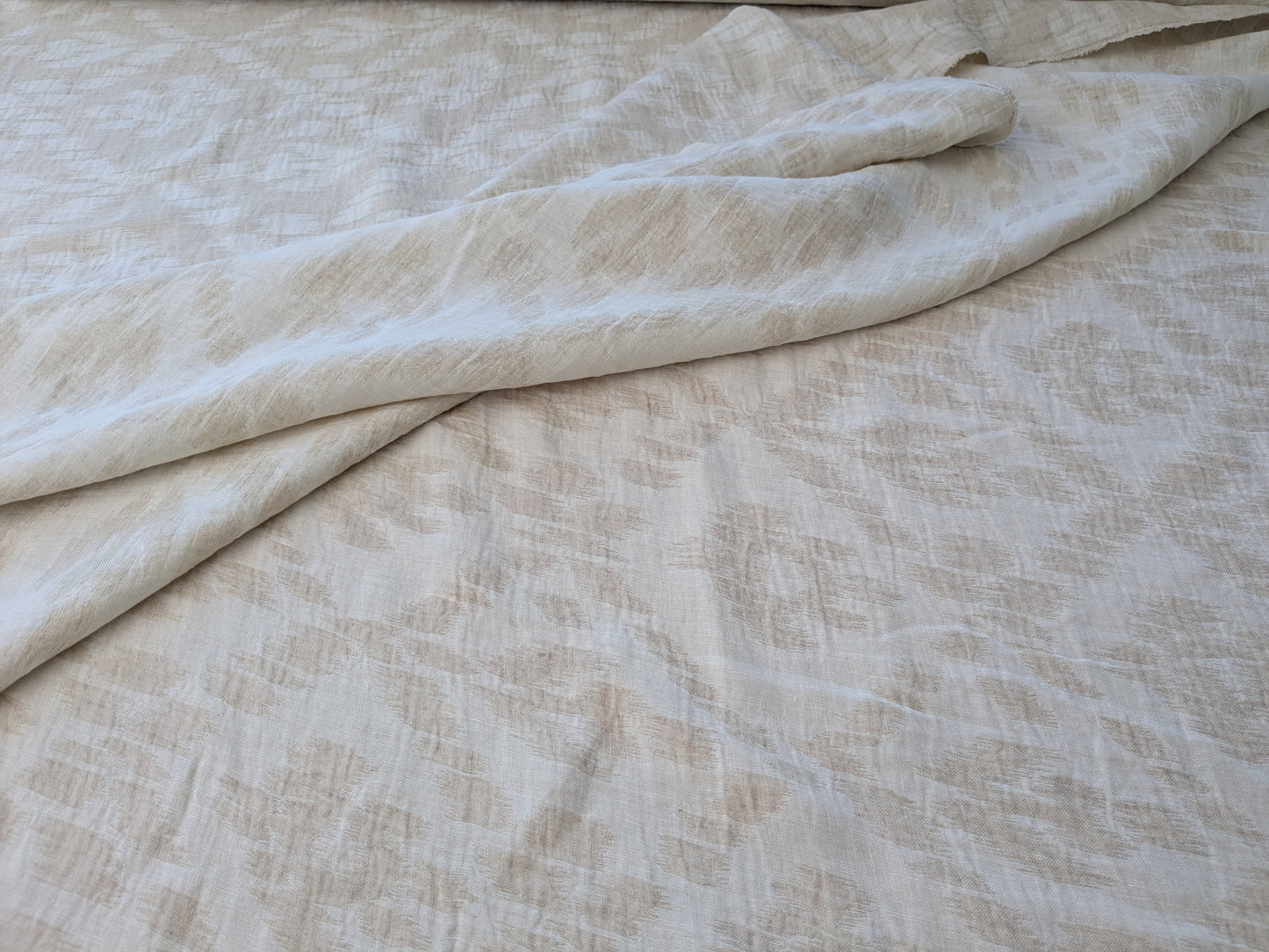 Scalamandre Malay Cream White Ikat Linen Reversible Diamond MSRP USD 332/y