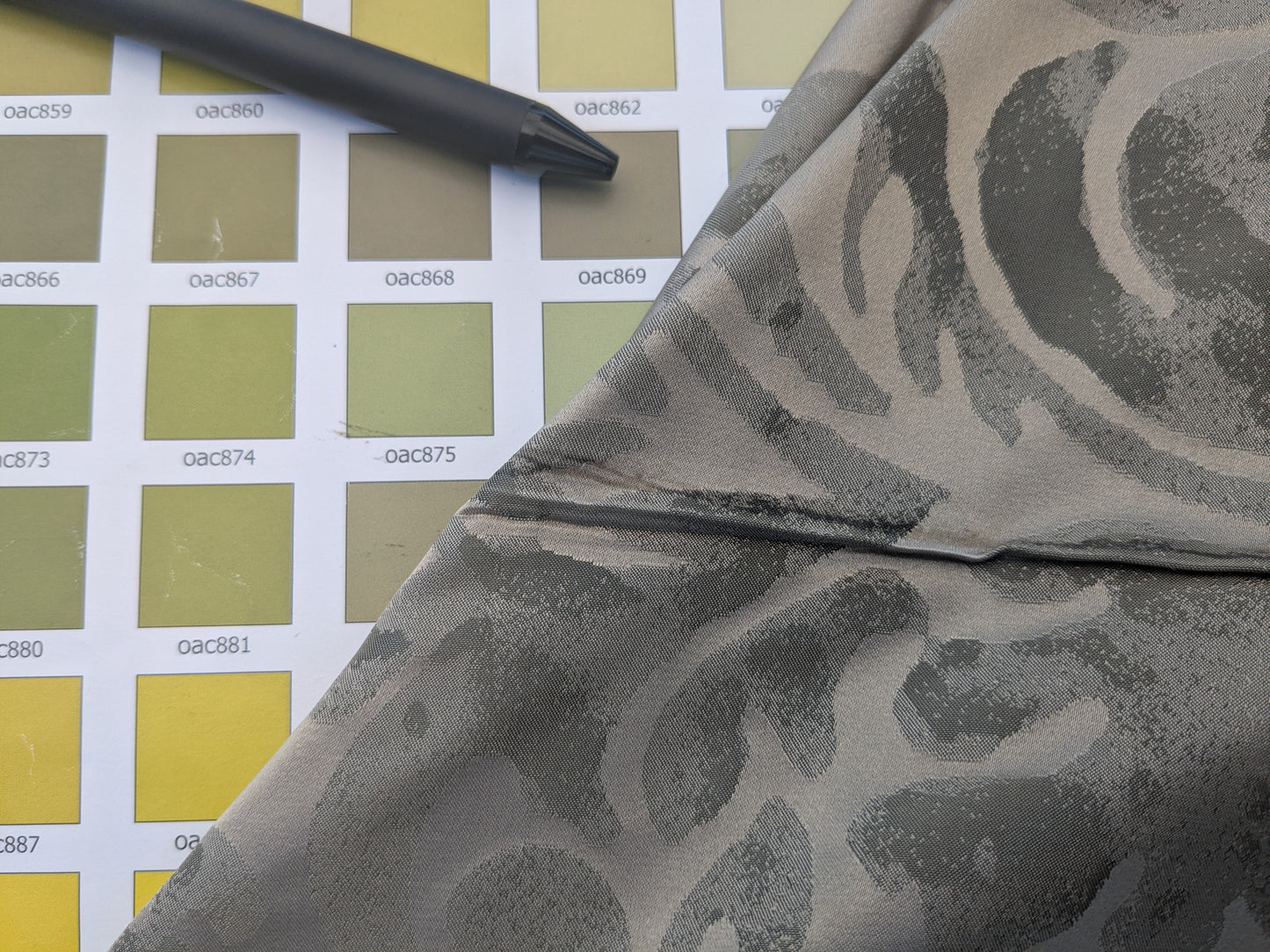 Hiend Abstract "Papercut" Silk Swirl Fleur De Lys Pomegranate in Olivette Grey Silver Pomegranite - By yard