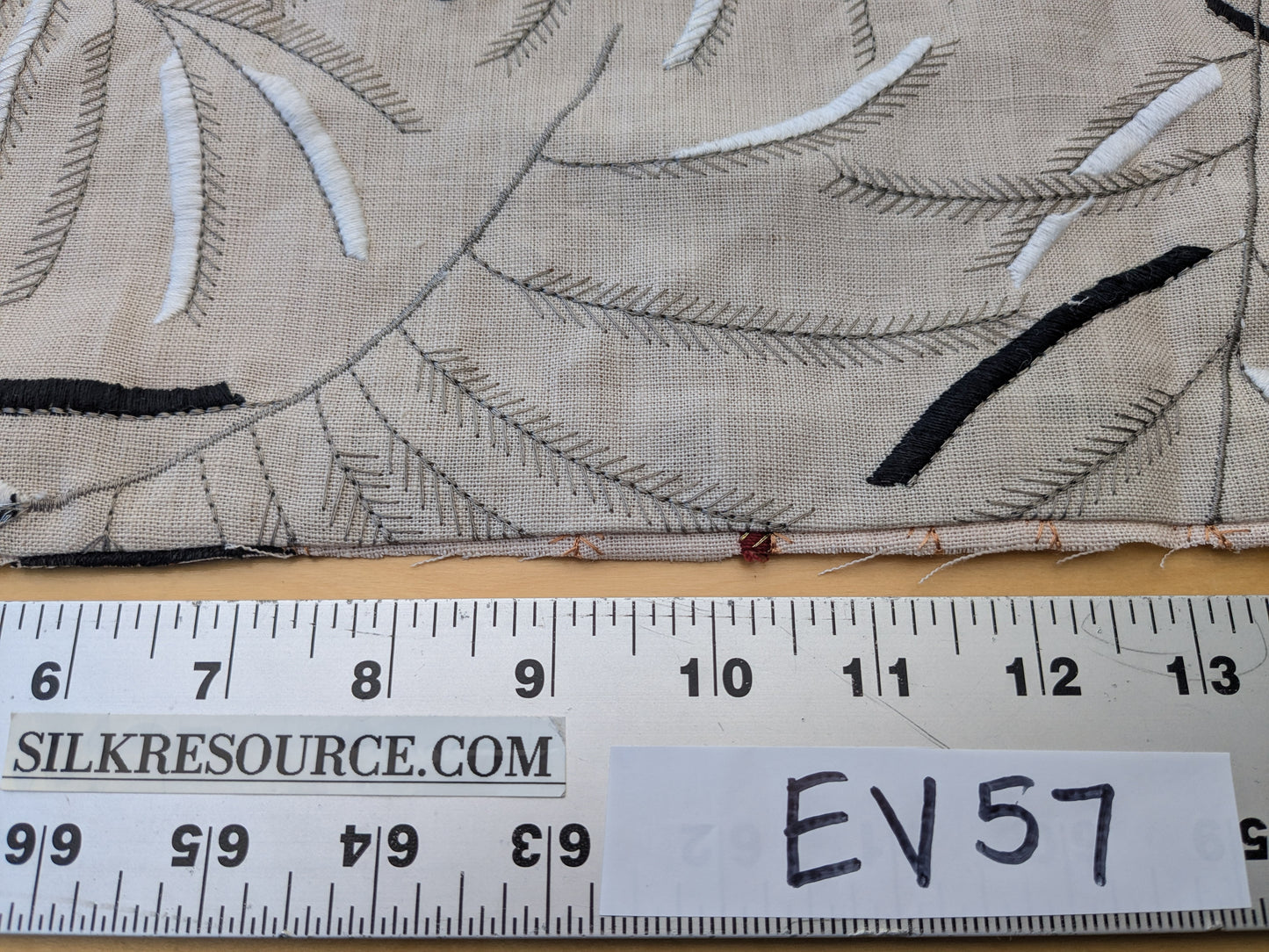 1.2 yards - Scalamandre Lelievre Mimosa White Black on Beige Embroidered Fern Foliage Linen