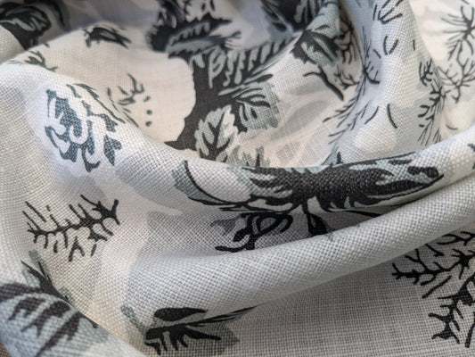 1.2 yards Scalamandre Ascot Linen Print Black Gray White Floral Print MSRP USD 425y