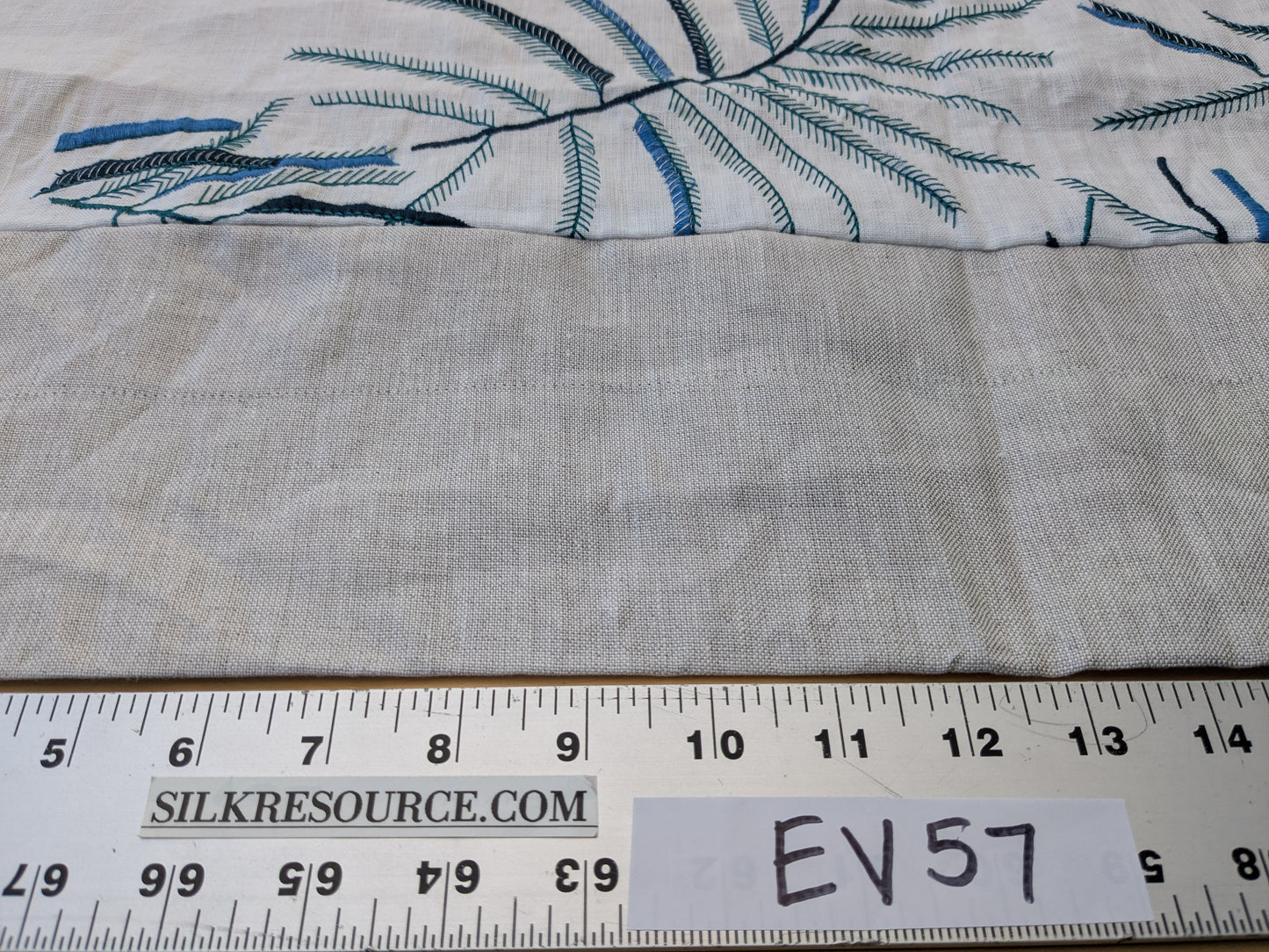 1.3 yards Scalamandre Lelievre Mimosa Santorin Blue Black on White Embroidered Fern Foliage Linen