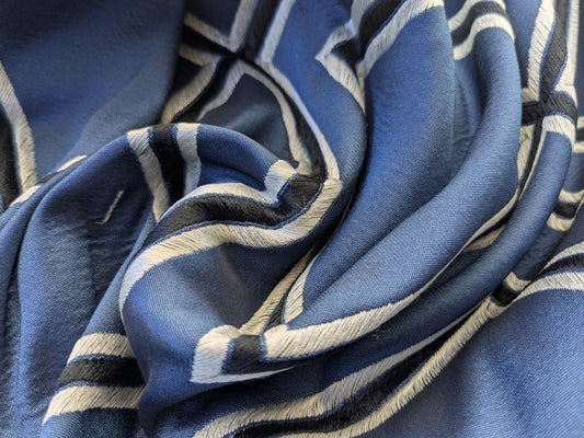 2.6 yards Navy Diamond Jacquard - Art Deco Geometric in Blue, Cream and Black
