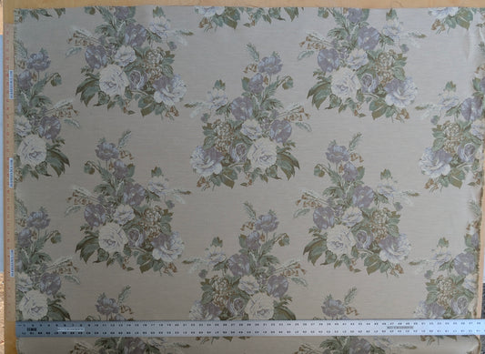 By yard Scalamandre Cote Traditional Bouquet Lampas Greige Sage Green Tan English Rose Wool Cotton MSRP$160/Y