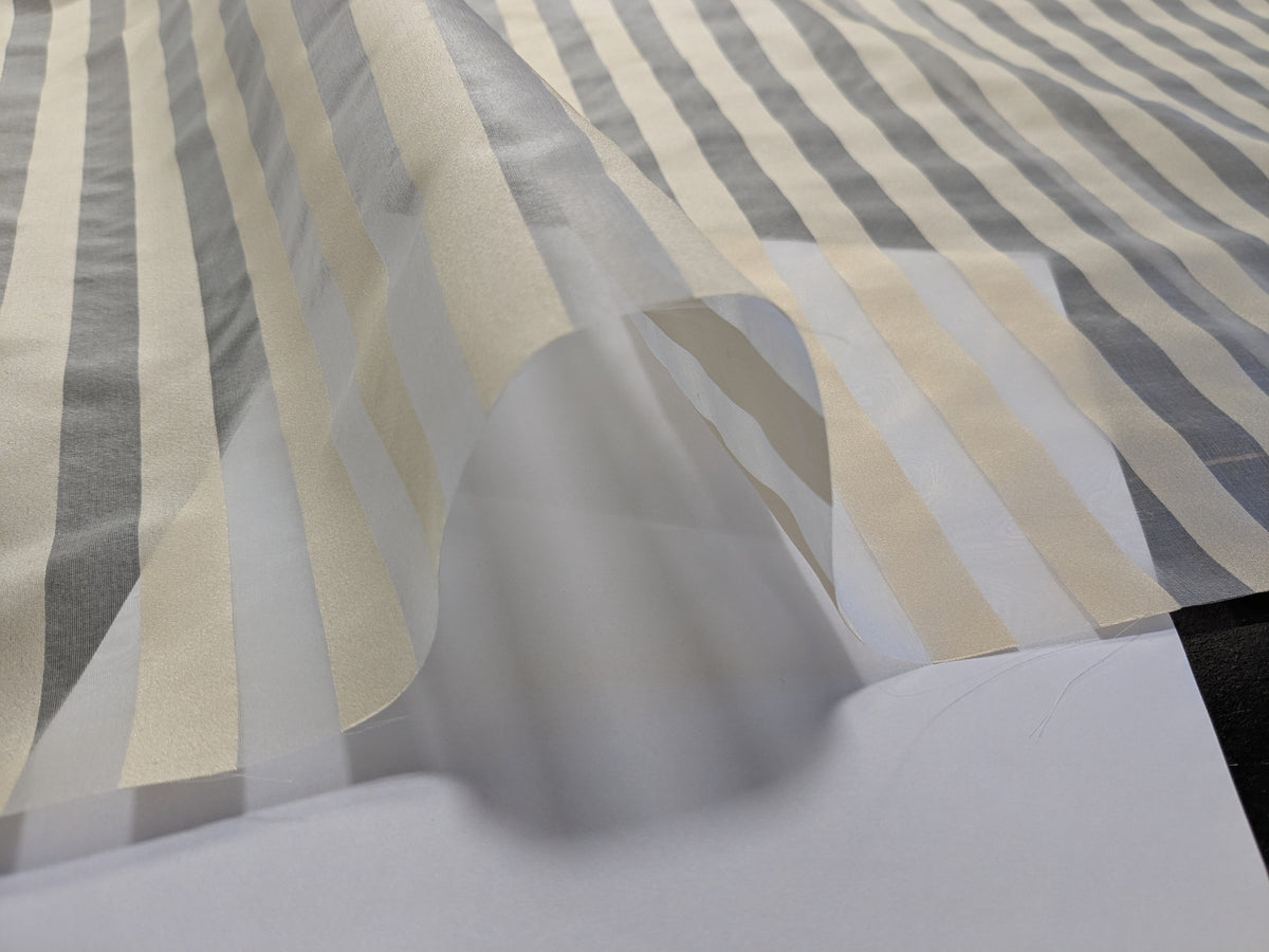 Scalamandre Ballet Silk Stripe Cream and White 100% Silk Sheer Stripe - by the yard
