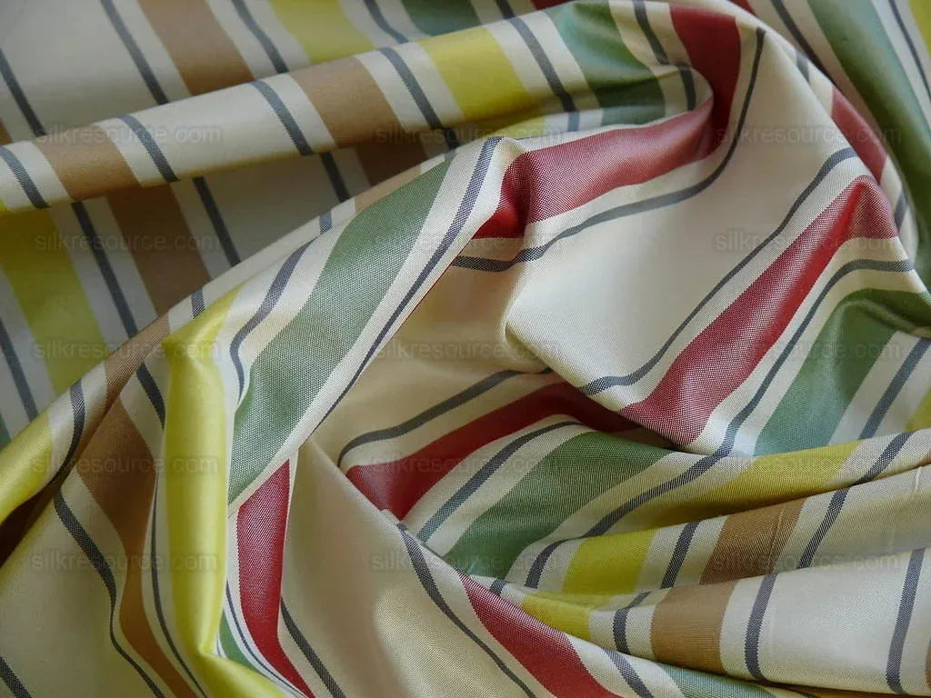 By Yard Scalamandre Candy Stripe 100% Silk Taffeta Red Green Yellow MSRP USD 170/Y