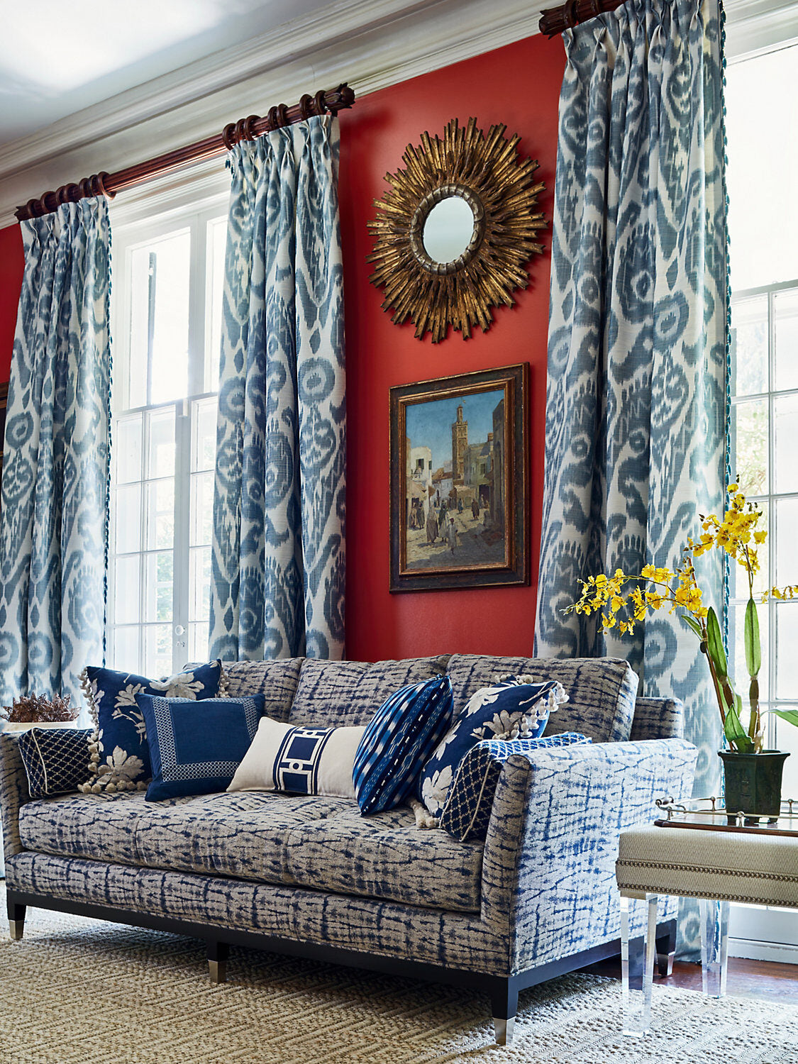 Special Order Scalamandre Bukhara Silk Ikat Indigo White Warp Print Viscose Cotton MSRP USD 776/y