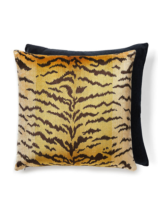 Scalamandre Tigre / Silk / Velvet 22 X 22 - Ivory, Gold & Black / Black Decorative Pillow
