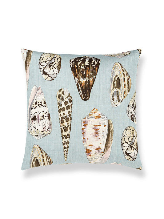 Scalamandre Coquina Linen Print 22 X 22 - Multi on Sea Blue Decorative Pillow