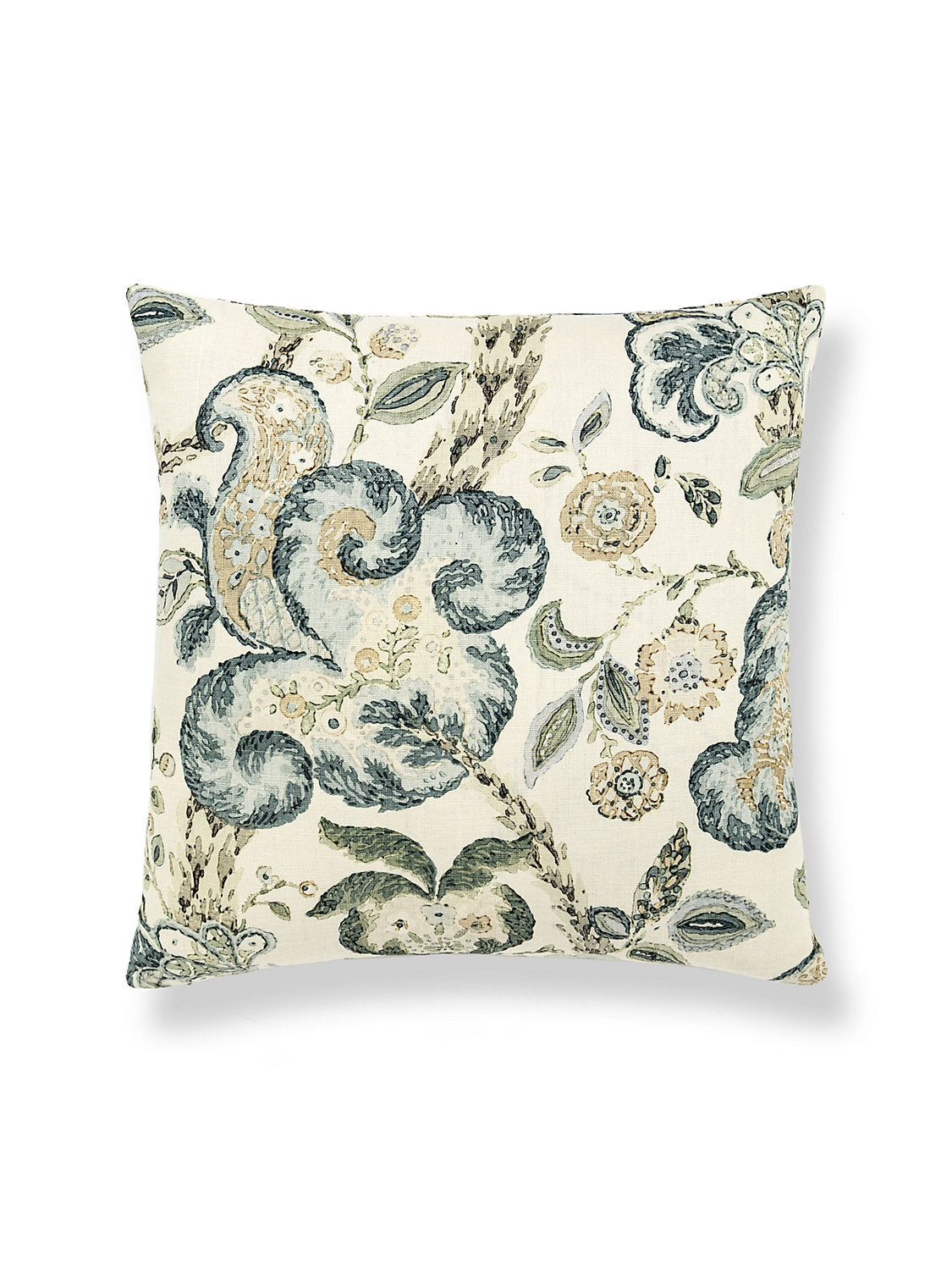 Scalamandre Cumbria Hand Block 22 X 22 - Aquamarine on Ivory Decorative Pillow
