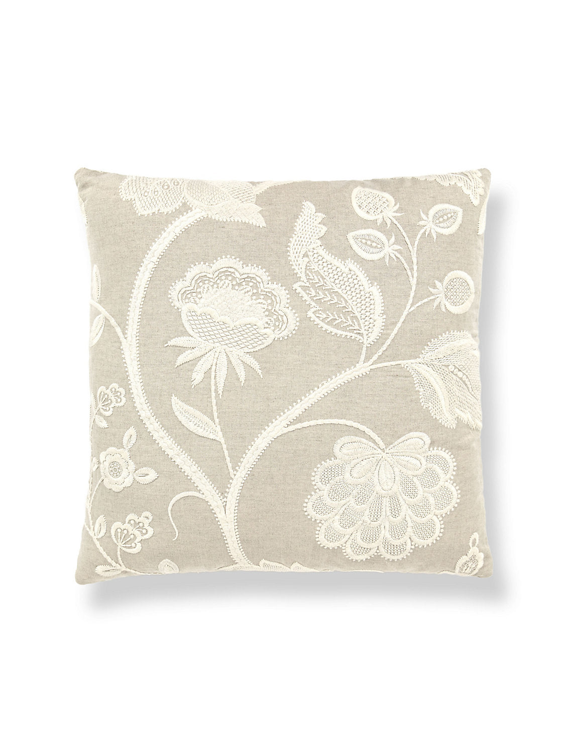 Scalamandre Kensington Embroidery 22 X 22 - Flax Decorative Pillow