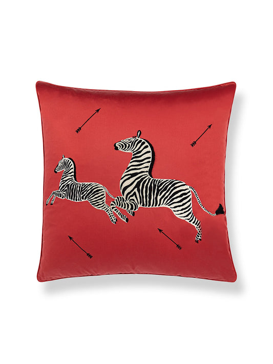 Scalamandre Zebras Embroidered 22 X 22 - Masai Red Decorative Pillow