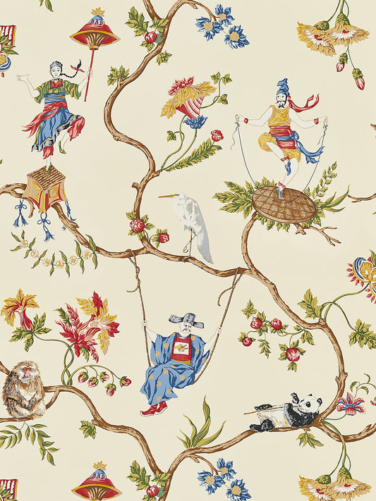 Scalamandre Ming Circus Multi on Beige Wallcovering