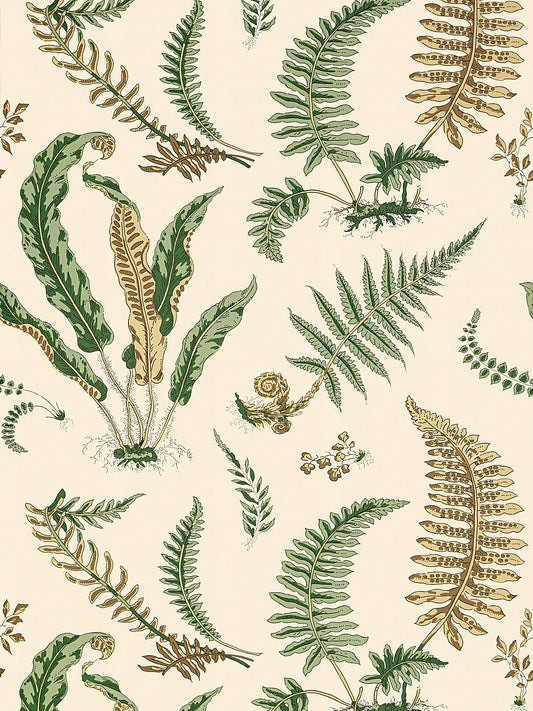 Scalamandre Elsie De Wolfe Greens on Off-White Wallcovering