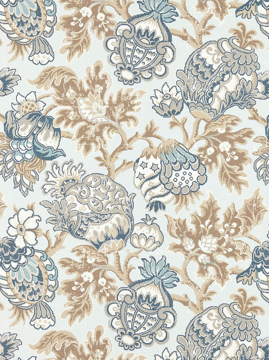 Scalamandre Canterbury Linen Print Sky Blue Beige White Jacobean Tree of Life- Special Order- By The Yard