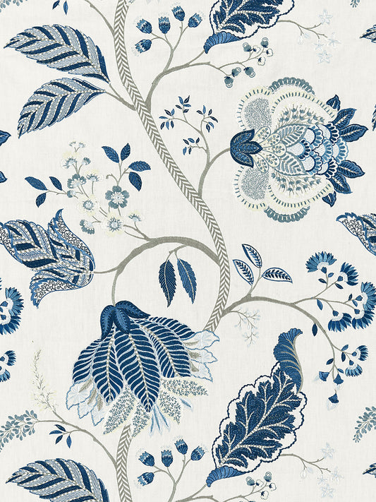 Scalamandre Palampore Embroidery Porcelain Blue and White Jacobean Tree of Life Linen Viscose MSRP USD420/y