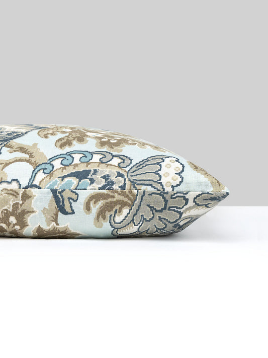 Scalamandre Canterbury Linen Pillow Sky Pillow Case Square Blue Brown White Jacobean Tree of Life - 22"x22" inches -Special Order