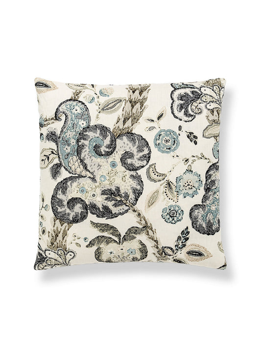 Scalamandre Cumbria Hand Block 22 X 22 - Smoke on Ivory Decorative Pillow