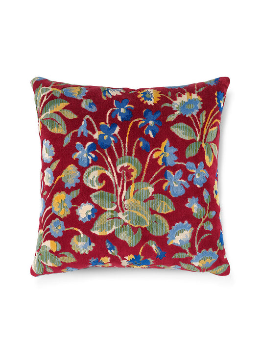Scalamandre Millefleur Velvet 22 X 22 - Ruby Cobalt Decorative Pillow