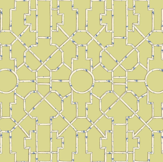 Scalamandre Baldwin Bamboo Cream & Blue on Lettuce Wallcovering