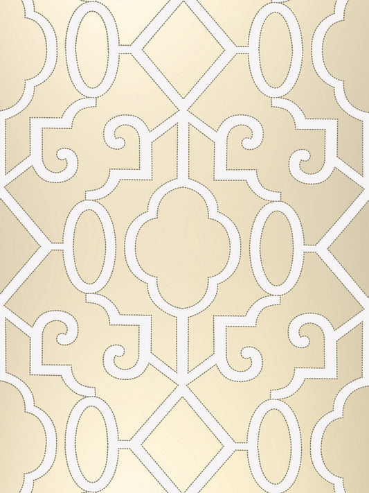 Scalamandre Ming Fretwork Champagne - Pearlescent Wallcovering