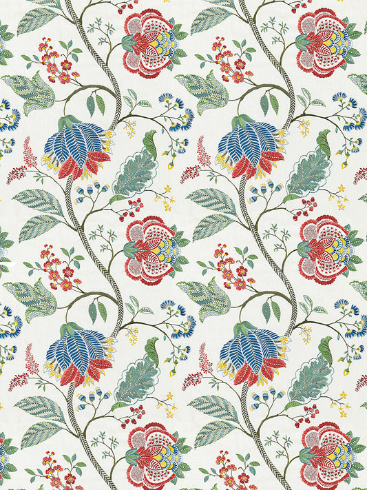 Scalamandre Palampore Embroidery Bloom Blue White Green Red Blue Jacobean Tree of Life Linen Viscose MSRP USD420/y