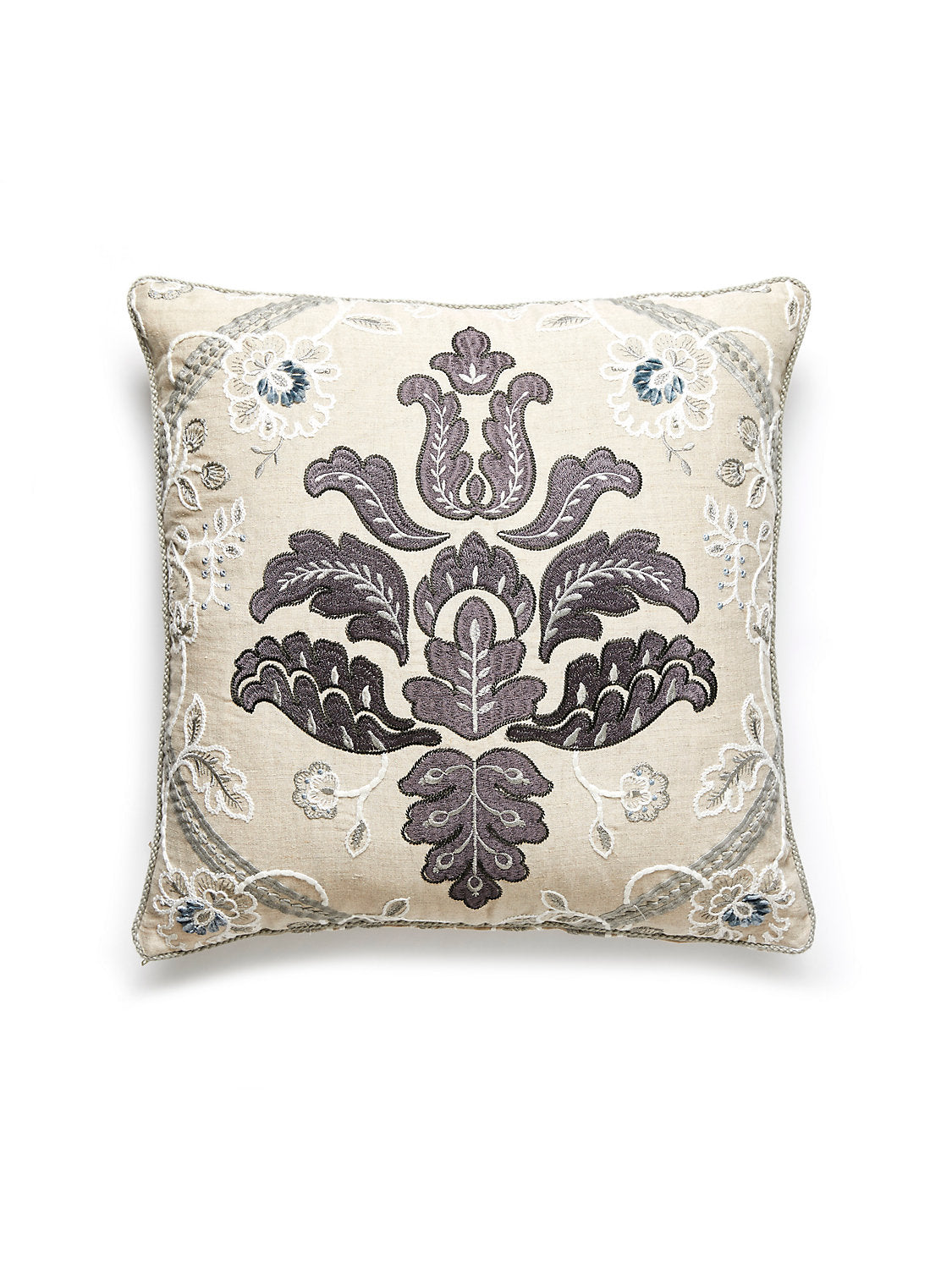 Scalamandre Isabella Embroidery 22 X 22 - Graphite Decorative Pillow