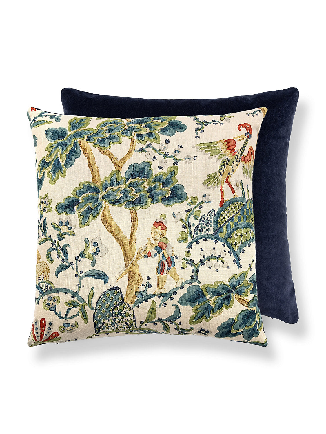 Scalamandre Kelmescott / Aurora 22 X 22 - Peacock on Sand / Navy Decorative Pillow