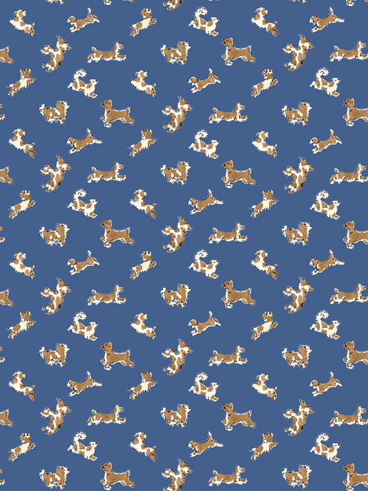 Scalamandre Fete De Chien Royal Blue and Caramel Wallcovering
