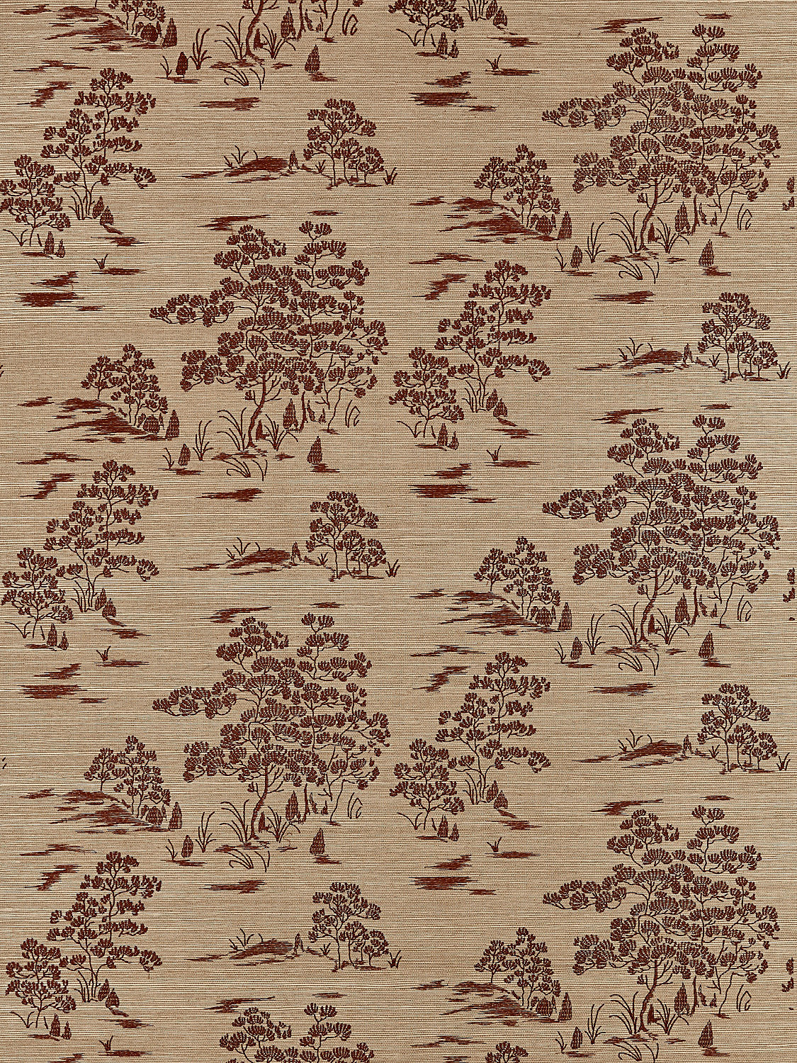 Scalamandre Katsura Embroidered Toile Terra Wallcovering