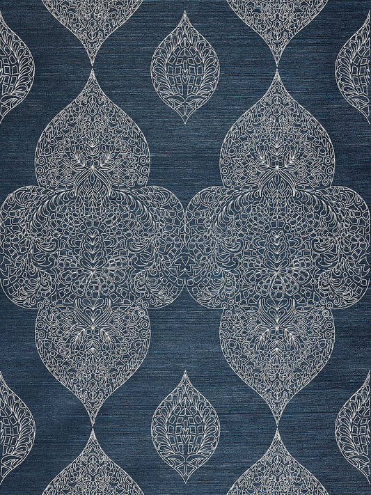 Scalamandre Taj Embroidered Sisal Indigo Wallcovering