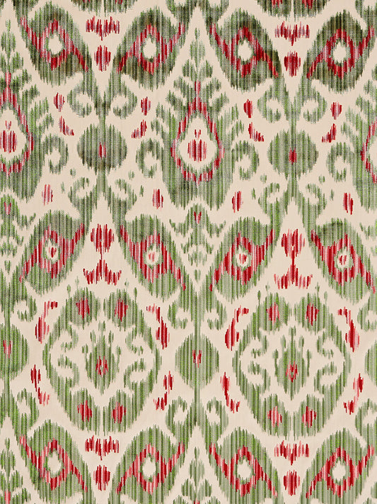 Special Order Scalamandre Tashkent Velvet Spring Green Ikat Red Black Beige Cotton Viscose MSRP USD624/y
