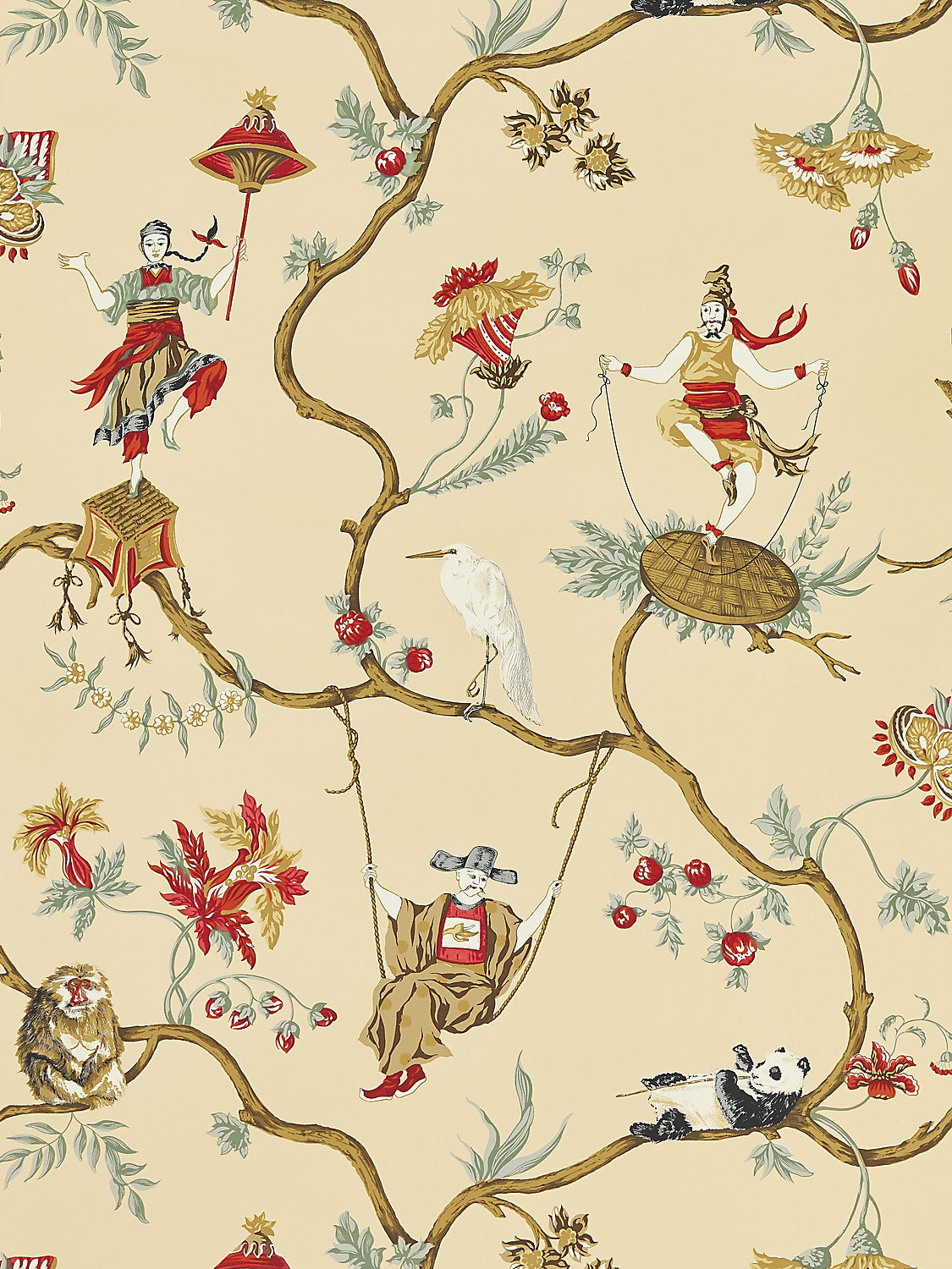 Scalamandre Ming Circus Multi on Tea Wallcovering