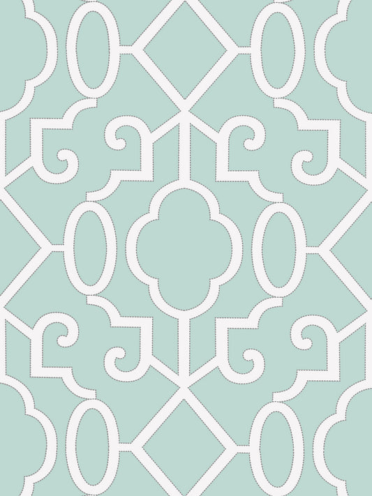 Scalamandre Ming Fretwork Aquamarine Wallcovering