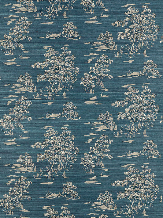 Scalamandre Katsura Embroidered Toile Peacock Wallcovering