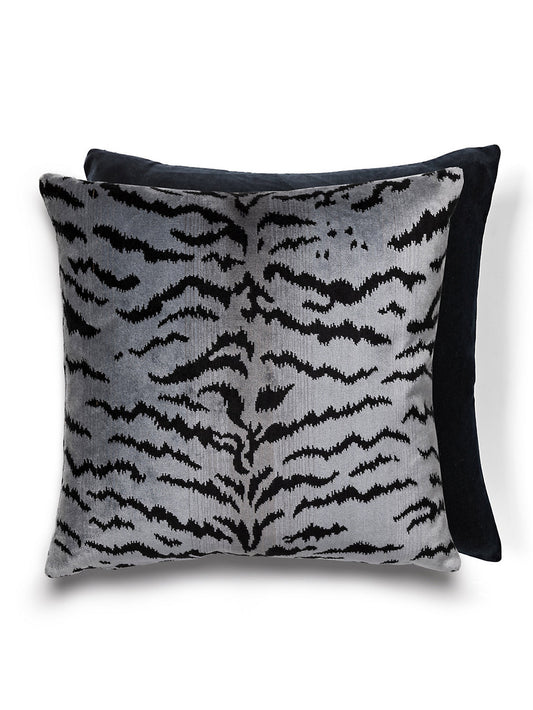Scalamandre Tigre 22 X 22 - Silver & Black / Black Decorative Pillow