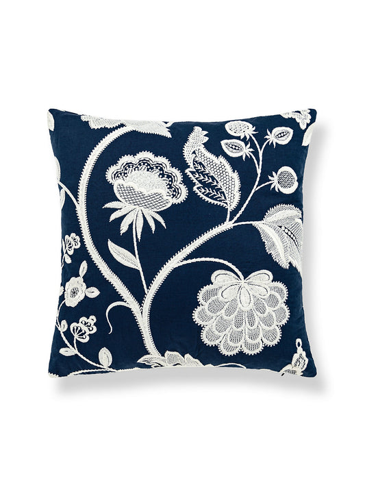 Scalamandre Kensington Embroidery 22 X 22 - Navy Decorative Pillow