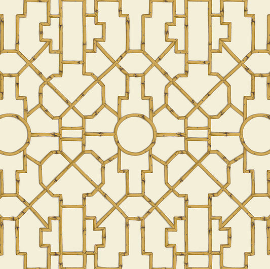 Scalamandre Baldwin Bamboo Rattan & Brown on Off-White Wallcovering