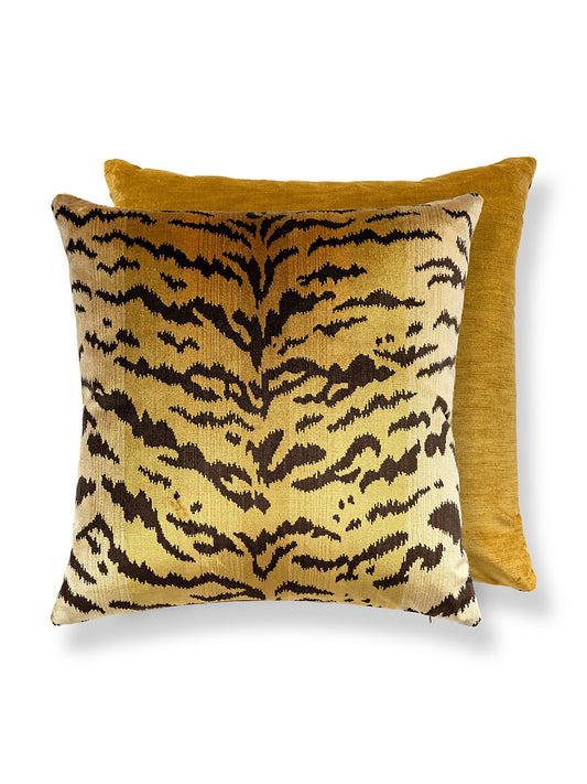 Scalamandre Tigre / Velvet 22 X 22 - Ivory, Gold & Black / Gilt Decorative Pillow