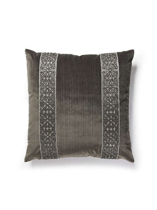 Scalamandre Saxony / Strie Velvet 22 X 22 - Sterling / Titanium Decorative Pillow