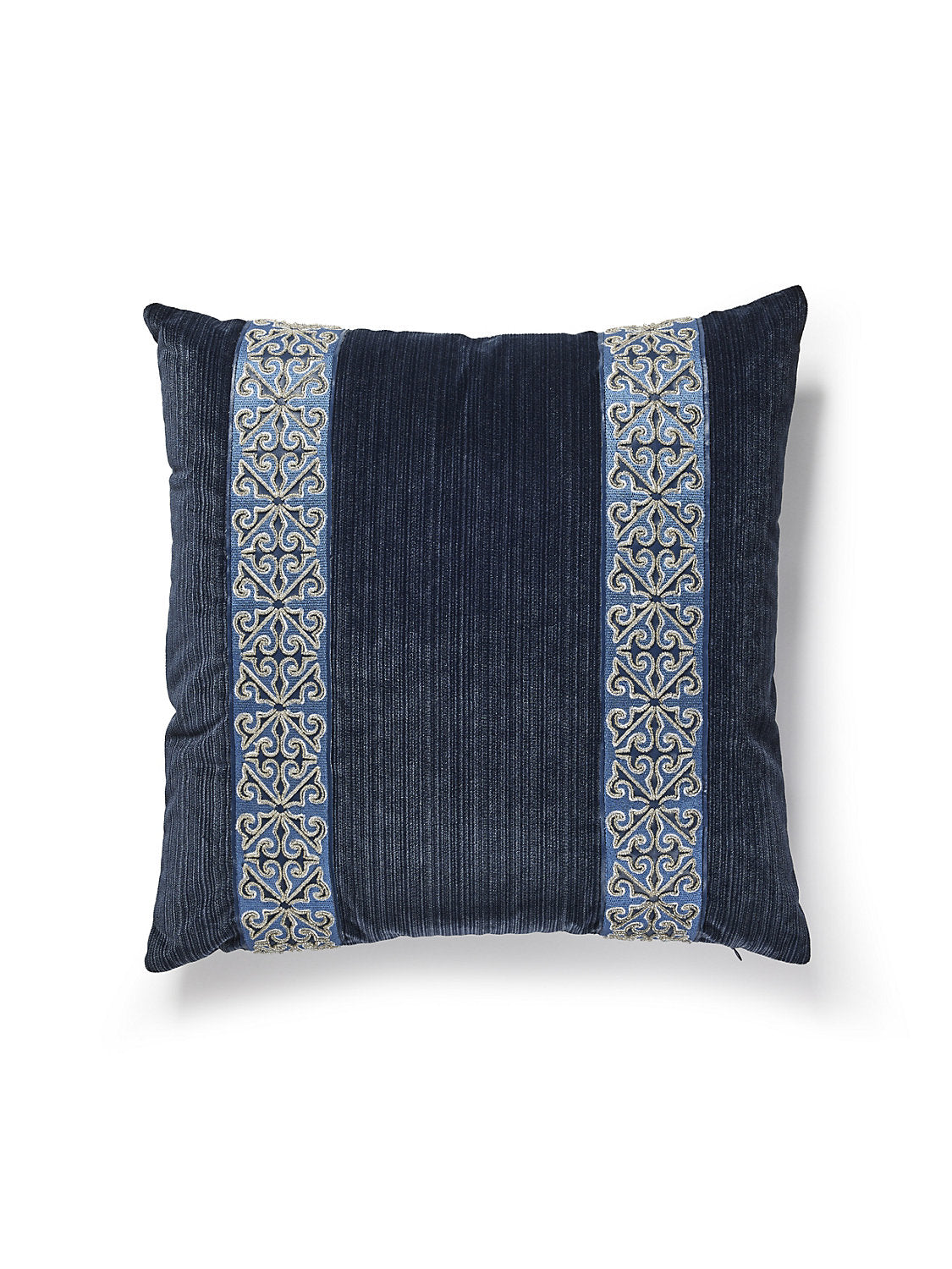 Scalamandre Saxony / Strie Velvet 22 X 22 - Midnight / Ink Decorative Pillow