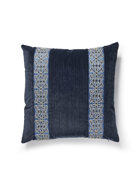 Scalamandre Saxony / Strie Velvet 22 X 22 - Midnight / Ink Decorative Pillow