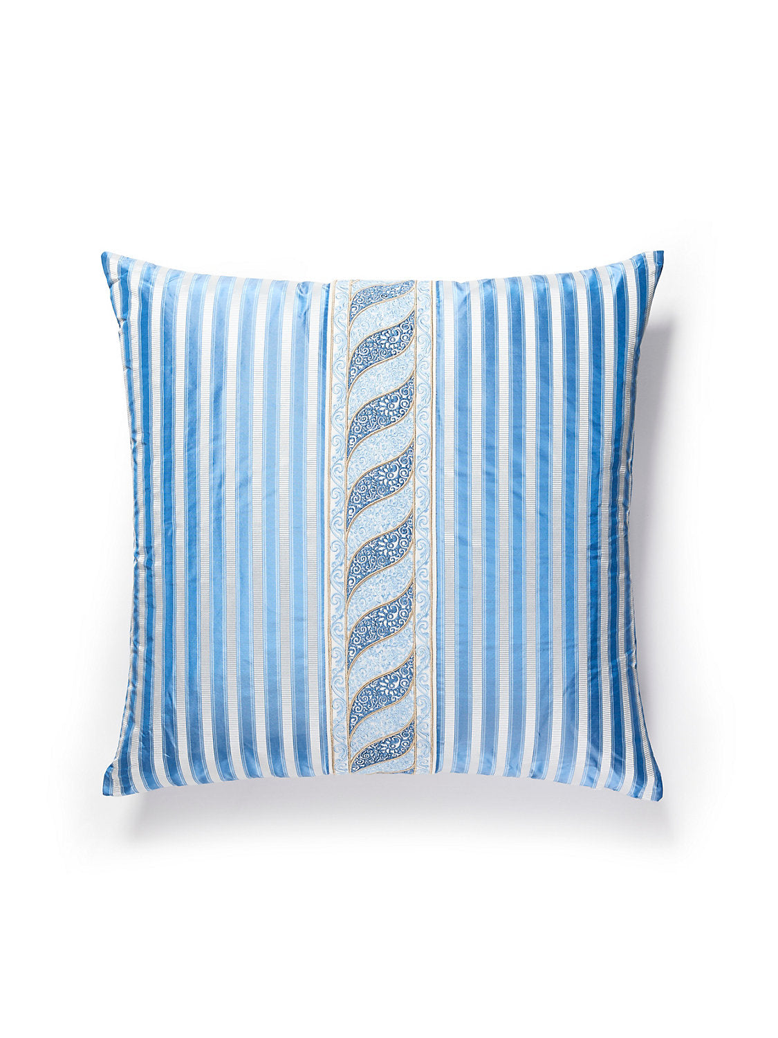 Scalamandre Paisley / Shirred Stripe 22 X 22 - Fountain / Blue Opal Decorative Pillow