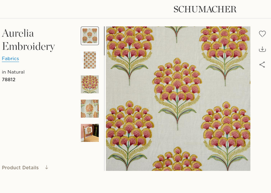 Special Order Schumacher Aurelia Embroidery in Natural Red in Beige