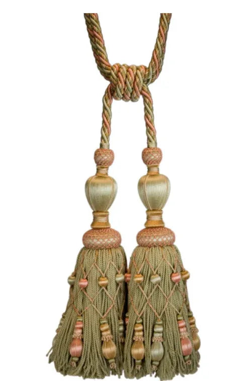 Samuel & Sons Normandy Double Tassel Tieback Printemps Beige Green Gold Coral Special Order MSRP USD 1050/Each