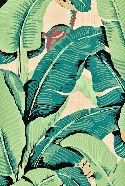 Hinson Palm Paperweave Green on Straw Wallcovering
