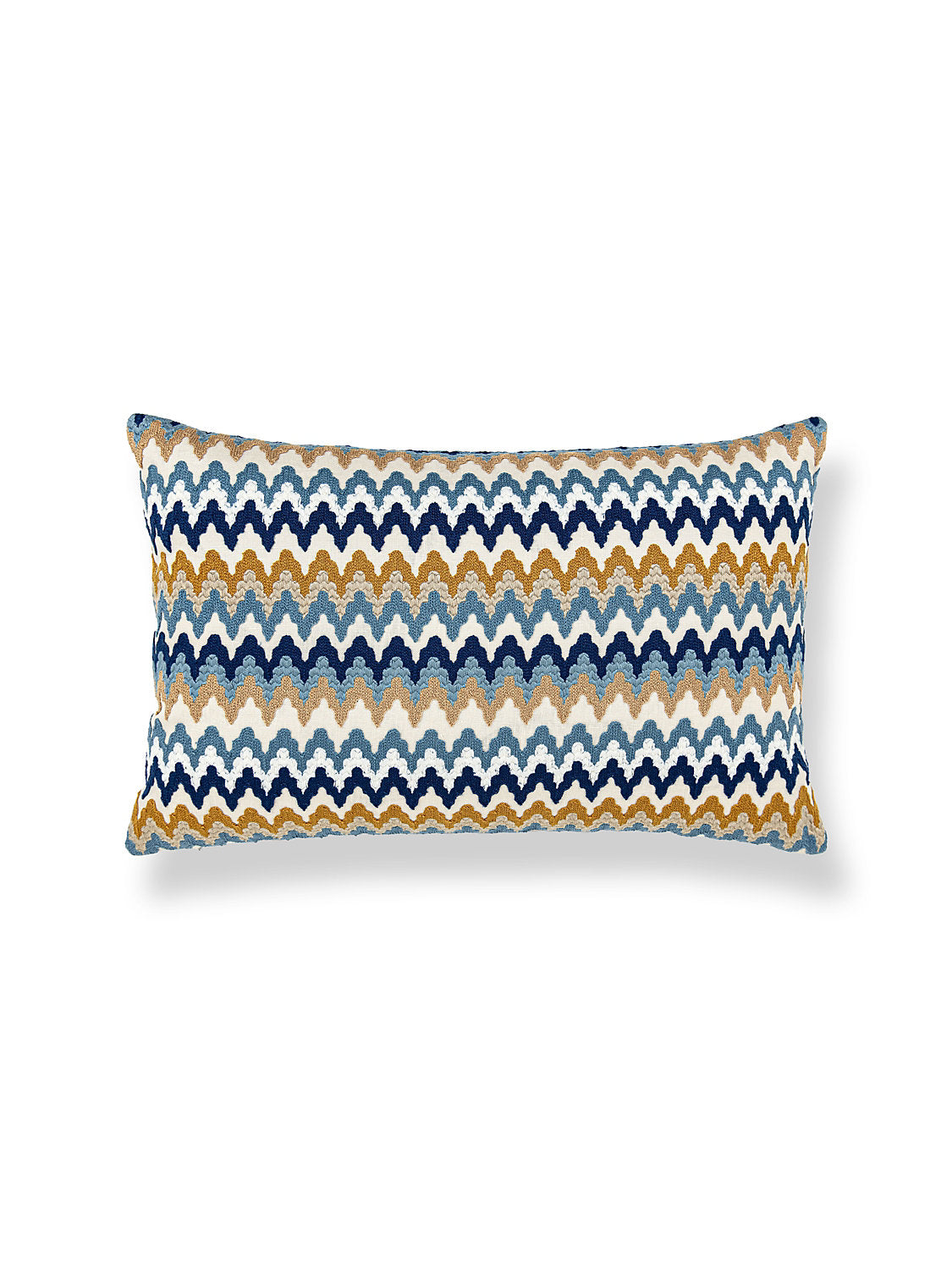 Scalamandre Rainbow Mountain Crewel 14 X 22 - Denim Gold Decorative Pillow
